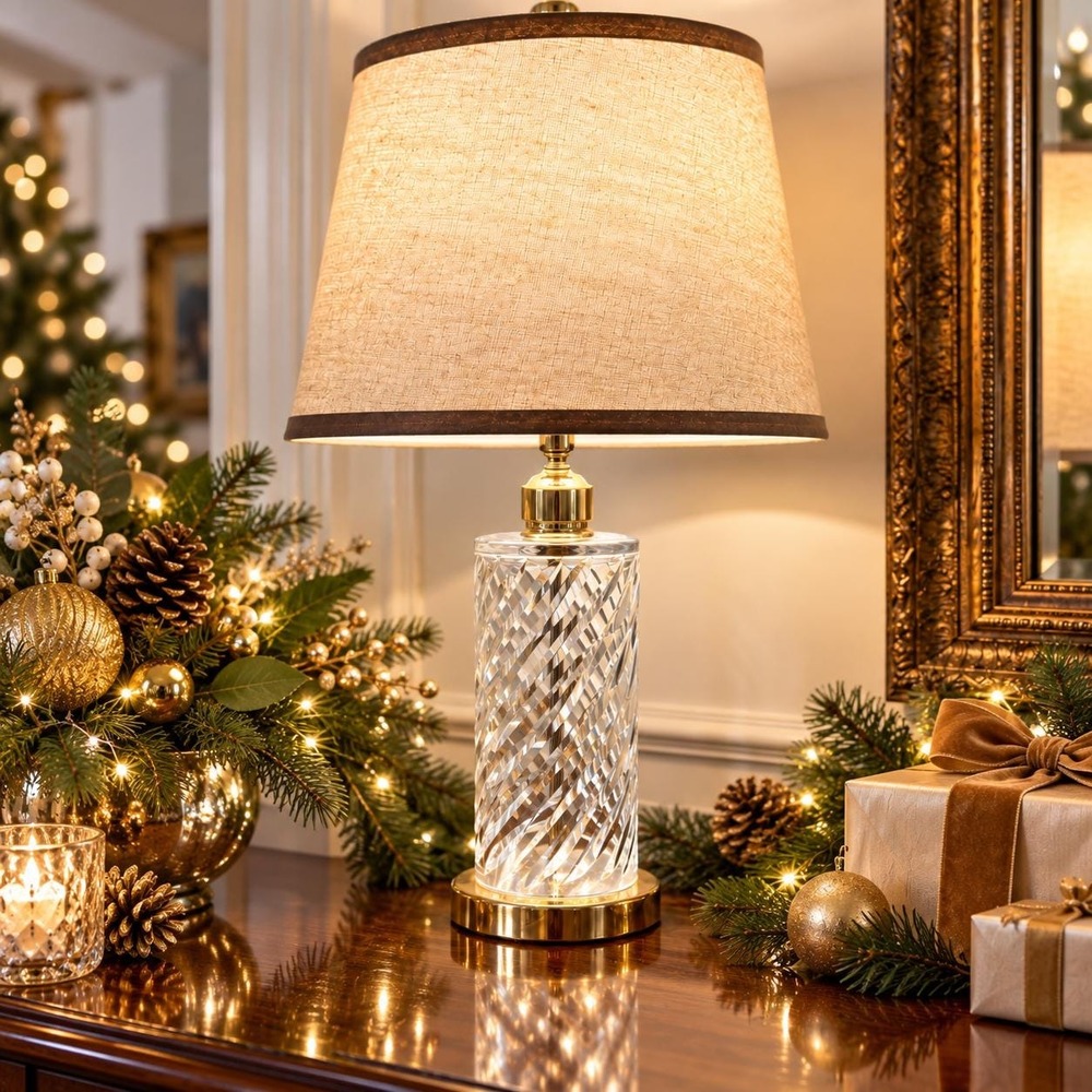 Vintage Waterford Crystal Table Lamp NO SHADE Brass Base Signed Cut Crystal